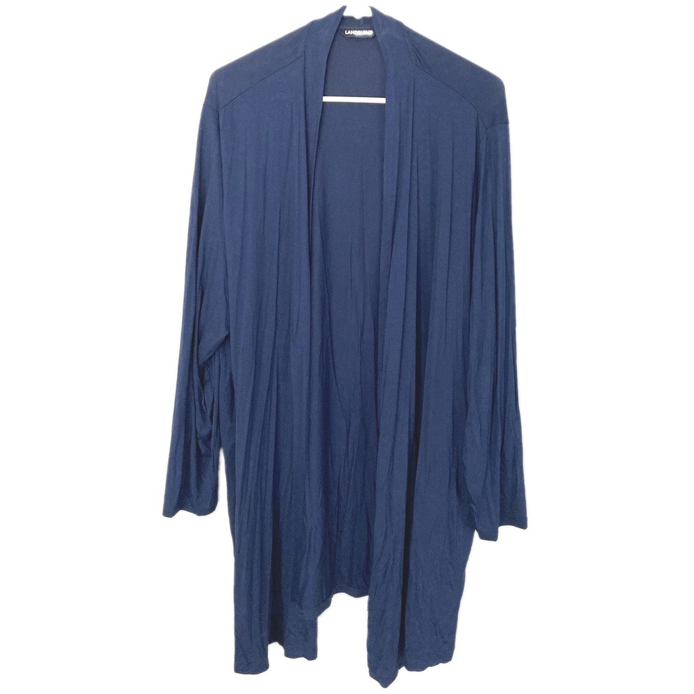 Lands' End Cardigan Sweater Women 2X Plus Navy Open Drape Front Knit Lightweight